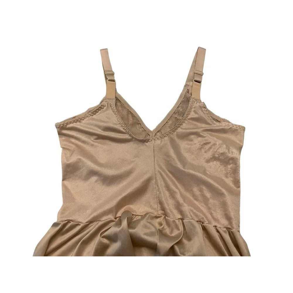 Vtg JCPenney Full Slip Dress 42 B C D Beige Nude Antron III Nylon Lace USA Made